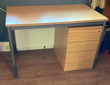 Wood Effect Office Desk with 3-Drawer Pedestal and Grey Legs  120 x 70 x 68-78 H