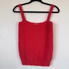 Women's Willow & Wind Eyelash Fuzzy Cherry Red Sweater Tank Top Size Small 