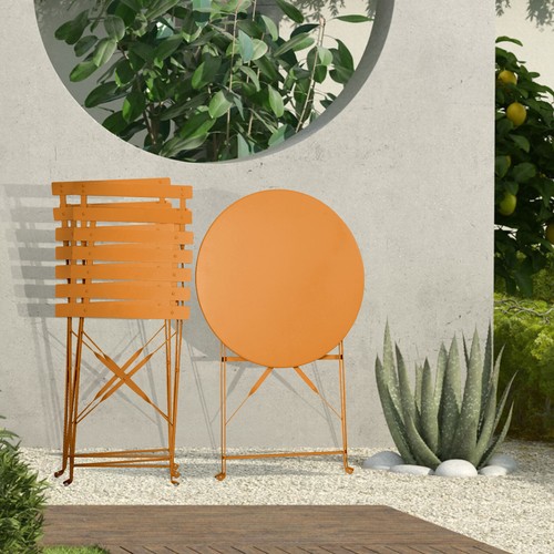 SVITA BERLIN Bistro-Set Balkonmöbel Stuhl Tisch Gartenmöbel Metall Orange - Bild 3 von 8