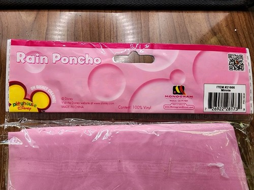Disney Poncho Minnie Mouse Girl's Youth Size New Sealed Vinyl Rain Cover Pink - Picture 3 of 3