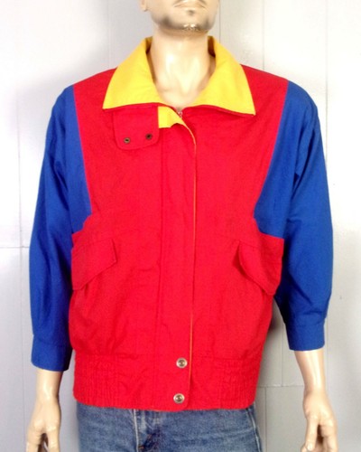 Vintage 80er Pacer Damen gefütterte Colorblock Windbreaker Jacke Indie Punk Gr. M - Bild 1 von 3