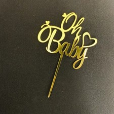 Acrylic Cake Topper Oh Baby Birthday Baby Shower Gold Heart Deco Design Idea 