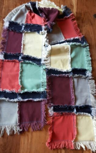 Multi-Coloured Denim Scarf, Handmade Shawl, Shoulder Wrap. Denim Patchwork Scarf - Afbeelding 1 van 4