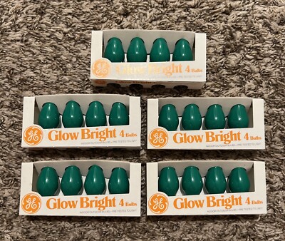 Bulbs Glow Bright GE Green Replacement lot Of 5 Christmas NOS Qty=20 Sealed!
