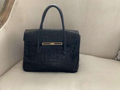 Grand Sac à Main En Véritable Cuir De Crocodile - Marron/beige - Occasion Très Bon état
