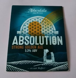 ABBEYDALE BRAUEREI ABSOLUTION STRONG ALE BIERPUMPE GRIFF CLIP ABZEICHEN 5,3 % ABV AB
