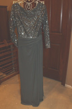 Ralph Lauren Evening long steel gray gown Dress Sequin bodice Womens 8 (bin86)
