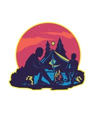 3” Campfire Camping Sticker Tent Red Sky Wilderness Outdoors Cooking S’mores Cub