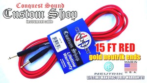 Guitar-Cord-15ft-RED-Instrument-Cable-Conquest-Sound-Made-in-USA