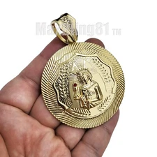 HIP HOP ICED 14K GOLD PLATED LARGE SANTA BARBARA MEDAL FASHION CHARM PENDANT