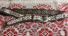 Vintage Donna Katz Silvertone Western Style Metal Mesh Leather Belt, M 1980s