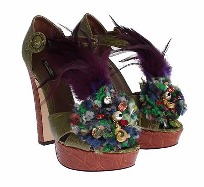 ドルチェ&ガッバーナ グリーン ビーズ 付き ハイヒール エナメル 素材 光沢 These shoes tho Beauty and the Beast gold filigree heels