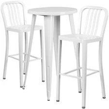 24'' Round White Metal Indoor-Outdoor Restaurant Bar Table Set with 2  Barstools