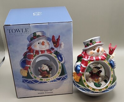 Wobble Snowman by Towle Silversmiths Christmas Snow Globe Figurine Original Box 