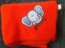 Early Days Red Fleece Pram Blanket Blue Elephant Motif Vintage Primark VGC