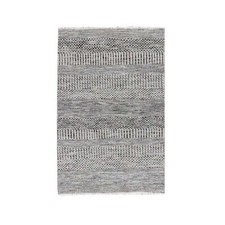 2'7" x 4'1" Rustic Gray Grass Design Hand Knotted Undyed Organic Wool Rug R79578