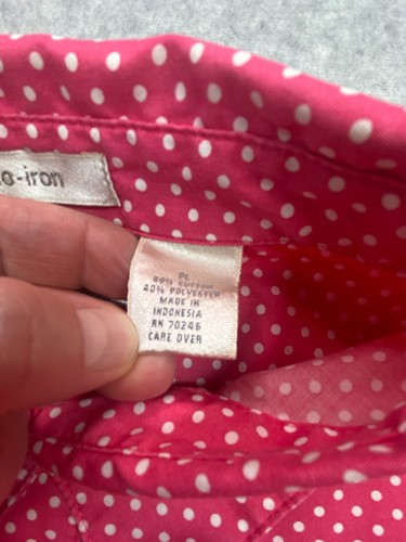 Studio Works Womens Shirt Blouse Petite Large Pink Polka Dot Cotton Casual Retro - Picture 5 of 10