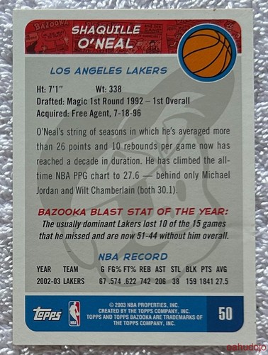 Bazooka Shaquille O'Neal #50 2003-04 Los Angeles Lakers - Imagen 2 de 2
