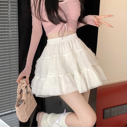 Womens Vintage Tiered Lace Skirts High Waist Ruffled A-Line Skirt Underskirts - Bild 23 von 26