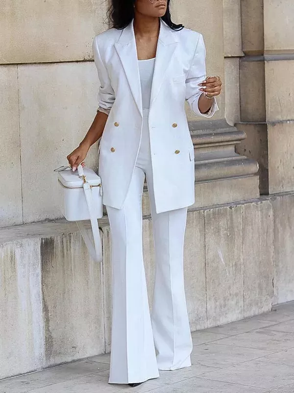 Costume Ensemble Femme Tenue Femme Veste Pantalon Slim Blanc Sur