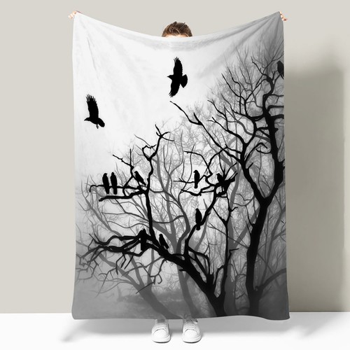 Spooky Crow Dead Tree Horror Halloween Throw Blanket for Couch Bed Sofa Office - Picture 2 of 6