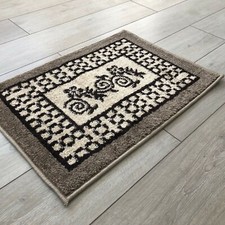 Machine Washable Non Slip Floral Design Doormat Mat Biscuit Dark Beige Brown Rug