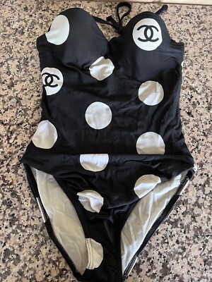 CHANEL VINTAGE 97P BLACK ONE-PIECE CC LOGO SWIMSUIT BRA CHANEL VINTAGE 97P BLACK ONE-PIECE CC LOGO SWIMSUIT BRA