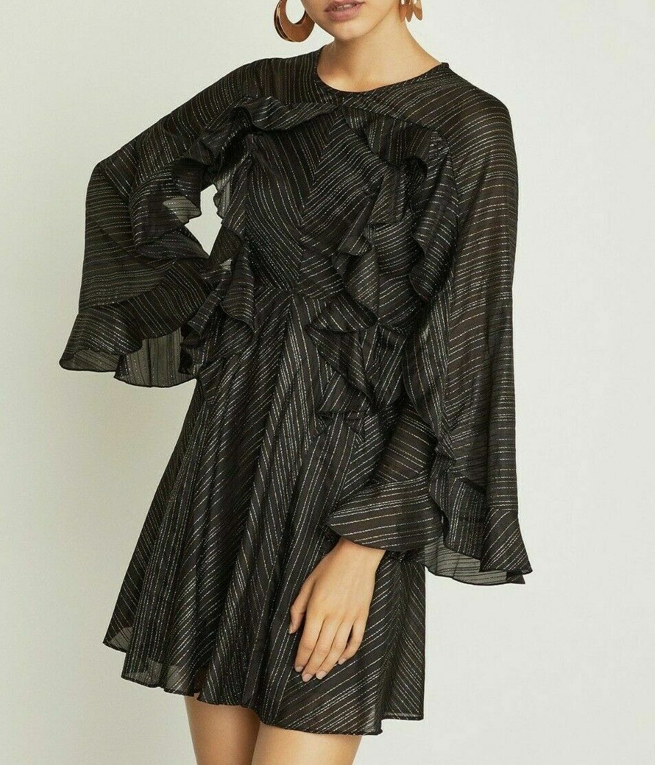 bcbg black ruffle dress Leather Chiffon Dress