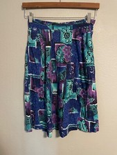 Vintage Womens Skirt Size Small Blue Rayon Blend Floral Pull On Artsy Boho READ