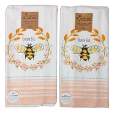 Set of 2 Bee Inspired QUEEN BEE Terry Kitchen Towels by Kay Dee Designs