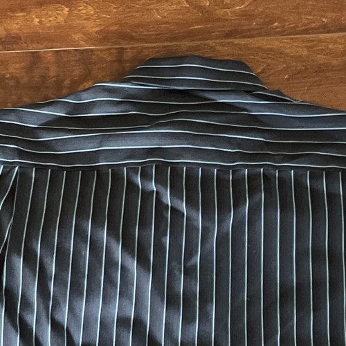 Mens Claiborne Wrinkle Free Dress Shirt Size 16 1/2 34/35 Navy Blue Stripes - Picture 11 of 12