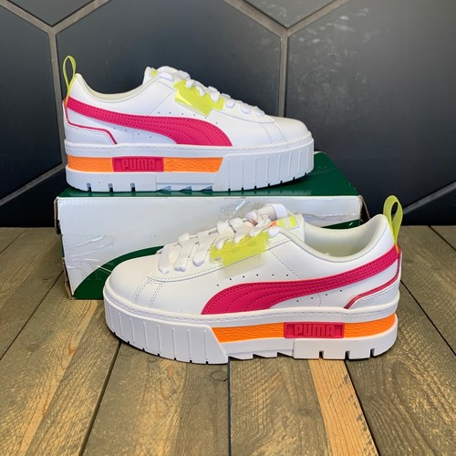 New W/ Box! Womens Puma Mayze Clights White Beetroot Size 6 | eBay