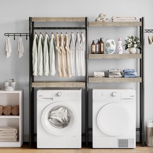 Clothes Drying Rack Over Washer and Dryer Laundry Room Storage Shelf Wire Basket - Picture 11 of 13