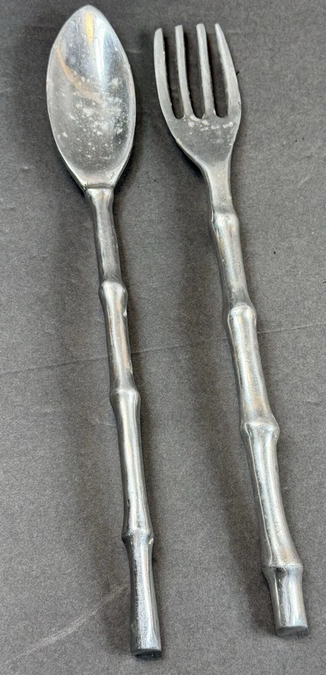 Bamboo Style Metal Salad Serving Fork & Spoon Quality Metal Ware Made In Mexico - Image 2 of 4
