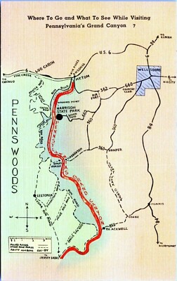 1940s Pennsylvania Grand Canyon Penns Woods Linen Map Postcard Ebay