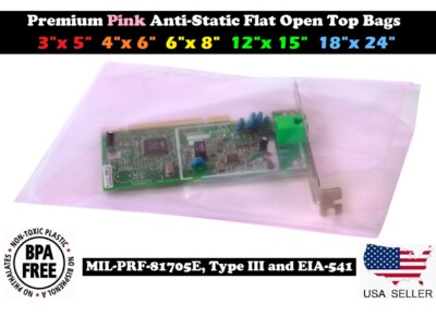 Pink Anti-Static Flat Open Top Poly Plastic Bags 2MIL Hard Drives Electronics 