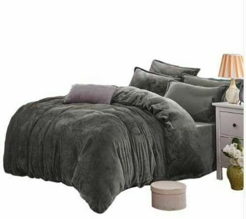 5 Pc King Size Plain Dark Grey Velvet Duvet Cover Set For Sale Online