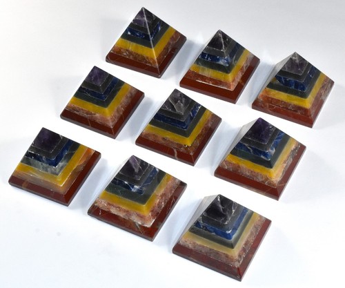 2" All 7 Chakras Bonded Pyramid Layered Natural Crystal Minerals Reiki Stone - Picture 2 of 8