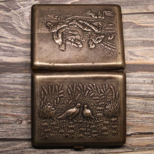 Silver-plated brass cigarette case USSR 1960s Hunters Rest. Hunting, partridges - Picture 4 of 17