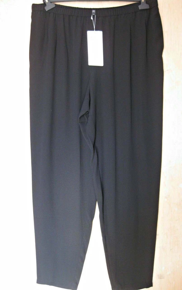 NWT $258 Eileen Fisher Silk Crepe Georgette BLACK Slouchy Pants 2X 3X