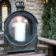 Image of Rustic Aged & Retro Style Carry Lantern Metal Candle Holder 43cm, Circular Glass