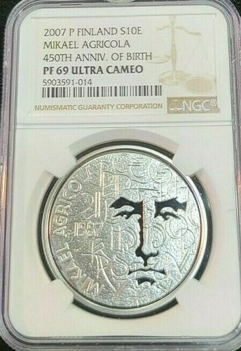 2007 FINLAND SILVER 10 EURO MIKAEL AGRICOLA 450TH ANNIV NGC PF 69 ULTRA CAMEO - Picture 4 of 4