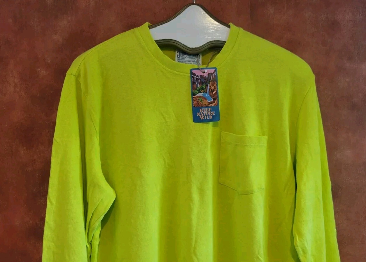 NWT Jungmaven Baja Long Sleeve Pocket Tee T-shirt Shirt Limelight L Hemp Cotton