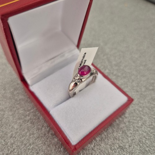 Ruby & Zircon ring in platinum over Sterling silver - Picture 2 of 4