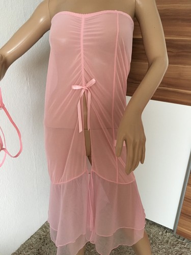 Perlon Nylon Negligee Baby Doll Mash mit Glockenarm3 tlg. transparent rosa Gr.XL - Bild 10 von 13