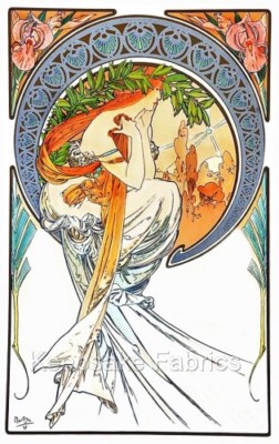 Mucha Lady Maria Poetry Lithograph Crazy Quilt Block