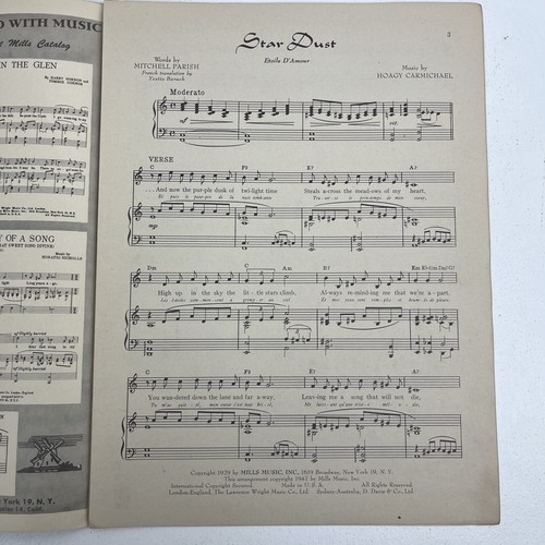 Vintage 1947 Star Dust By Mitchell Parish and Hoagy Carmichael Sheet Music - Picture 4 of 5