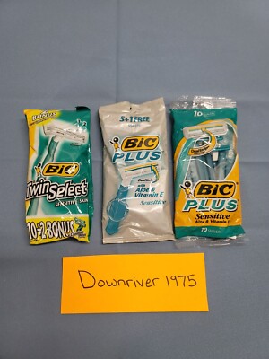 BIC Twin Select Razors Men's Sensitive skin 12 Count + 16 BIC Plus 16 Count 