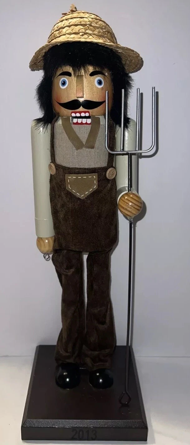 19” Wooden Nutcracker Farmer With Rake In Brown/gray Clothes Limited Edition ￼