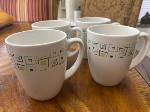 CORELLE Chocolate Mint Coffee Mugs Tea Cups Stoneware by Corning Set of 4